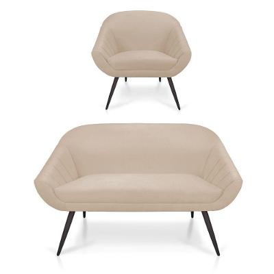 Kit 01 Namoradeira 02 Lugares e 01 Poltrona Giovana Suede Bege de Ferro