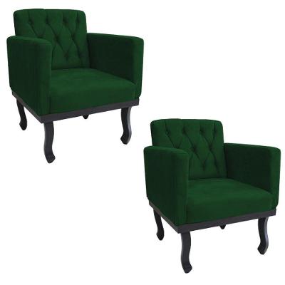 02 Poltronas Classic Pés Luís Xv Suede Verde