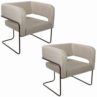 Kit 2 Poltronas Lucy Base Metal Chocolate Veludo Creme