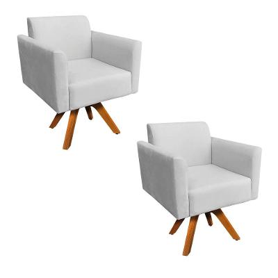 Kit 02 Poltronas Giratória Marisa Suede Base Madeira