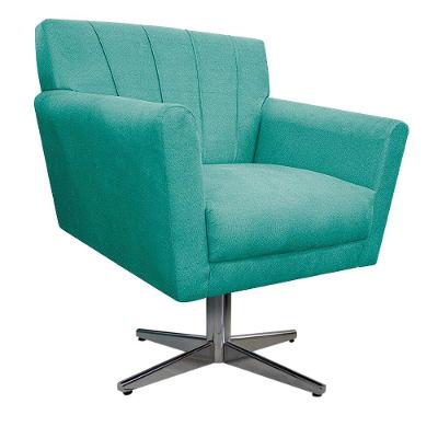 Poltrona Laura Base Giratória de Metal Suede Azul Tiffany