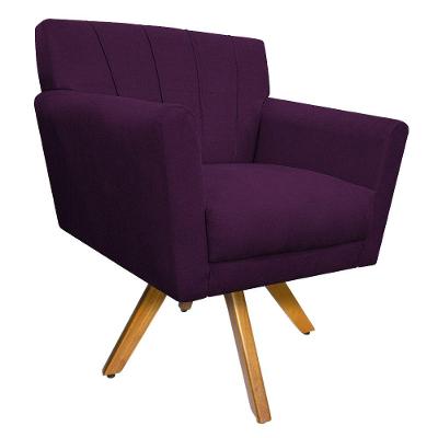 Poltrona Laura Base Giratória de Madeira Suede Roxo