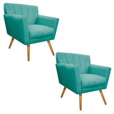 Kit 02 Poltronas Laura Palito Mel Suede Azul Tiffany