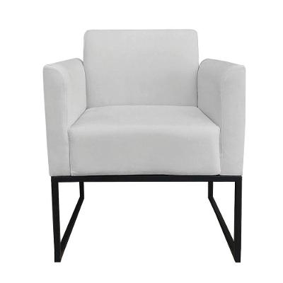 Poltrona Marisa Suede Cinza Base Industrial Metálica Preto