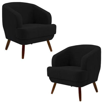 2 Poltronas Jericó Pés de Madeira Veludo Preto
