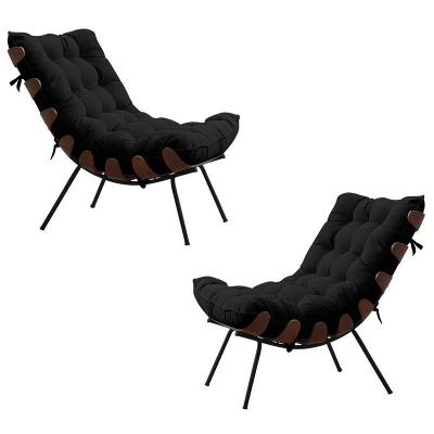 Kit 2 Poltronas Abel Base de Madeira Preto Veludo Preto