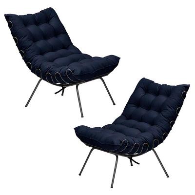 Kit 2 Poltronas Abel Base de Ferro Preto Veludo Azul