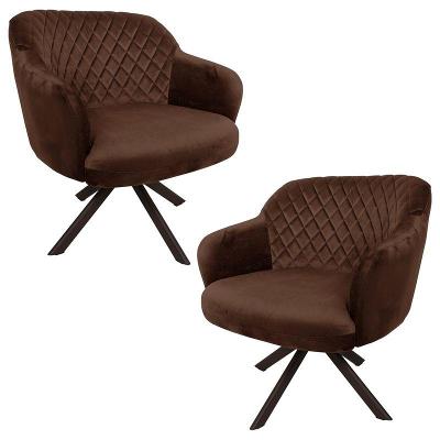 Kit 2 Poltronas Kitana Pés Chocolate Giratório Veludo Marrom