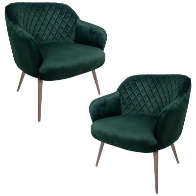 Kit 2 Poltronas Kitana Pés Champagne Palito Veludo Verde