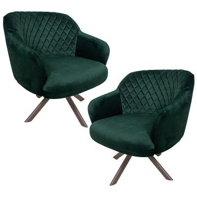 Kit 2 Poltronas Kitana Pés Champagne Giratório Veludo Verde