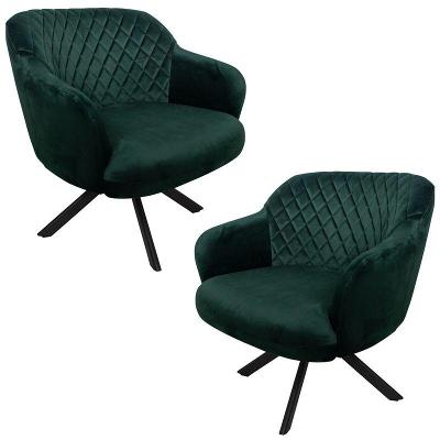 Kit 2 Poltronas Kitana Pés Preto Giratório Veludo Verde