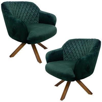 Kit 2 Poltronas Kitana Pés Madeira Giratório Veludo Verde