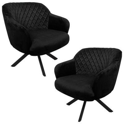 Kit 2 Poltronas Kitana Pés Preto Giratório Veludo Preto