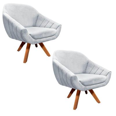 Kit 02 Poltronas Giratória Giovana Suede Cinza Base Madeira