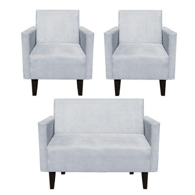 Kit Namoradeira 02 Lugares E 02 Poltronas Jade Suede Cinza