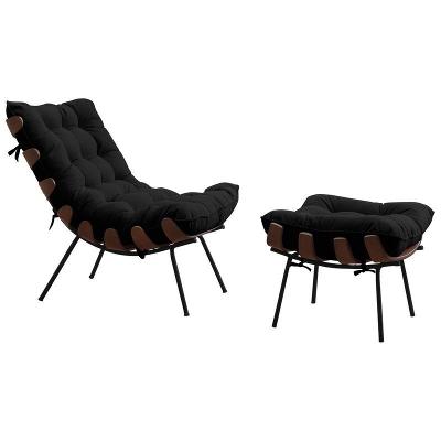 Poltrona e Puff Abel Base de Madeira Preto Veludo Preto