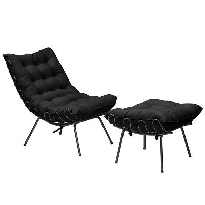 Poltrona e Puff Abel Base de Ferro Preto Veludo Preto