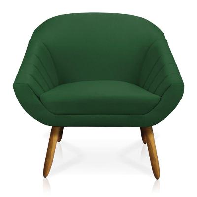 Kit 02 Poltronas Giovana Suede Verde Pés Palito Castanho