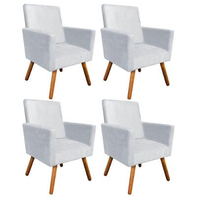 Kit 04 Poltronas Nina Suede Cinza Pés Palito Castanho