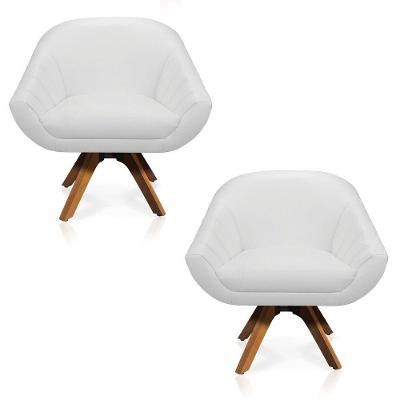 Kit 02 Poltronas Giratória Giovana Corino Base Madeira Mm30