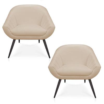 Kit 02 Poltronas Giovana Corino Bege Pés Palito De Ferro