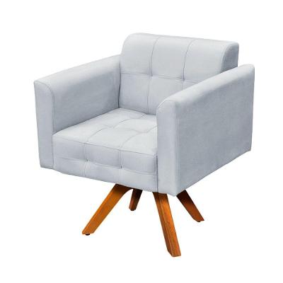 Poltrona Giratória Elisa Suede Cinza Base Madeira