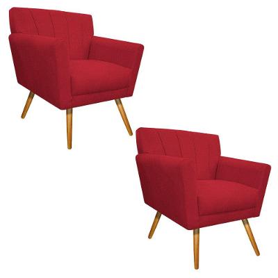02 Poltronas Laura Palito Suede Vermelho