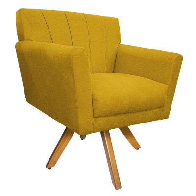Poltrona Laura Base Giratória de Madeira Suede Amarelo