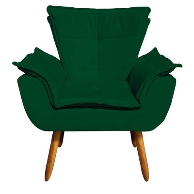 Poltrona Opala Suede Verde Pés Palito Castanho D'rossi