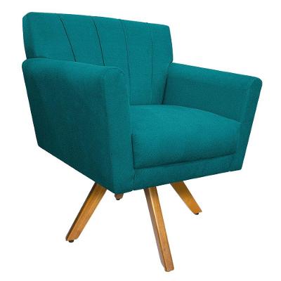 Poltrona Laura Base Giratória de Madeira Suede Azul Turquesa