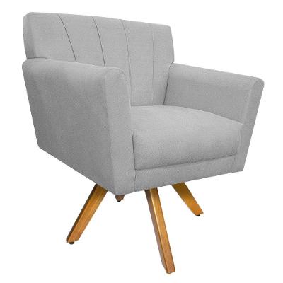 Poltrona Laura Base Giratória de Madeira Suede Branco