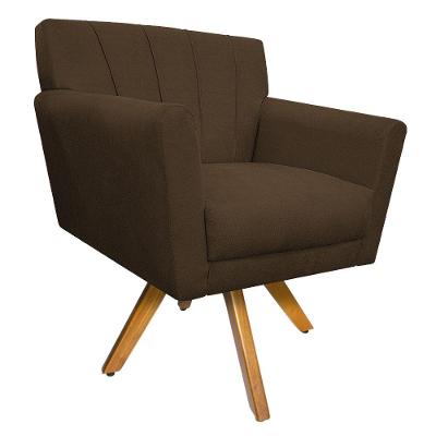 Poltrona Laura Base Giratória de Madeira Suede Marrom
