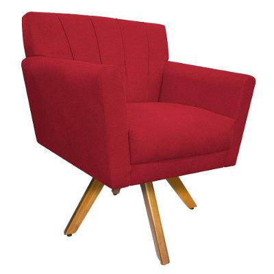 Poltrona Laura Base Giratória de Madeira Suede Vermelho