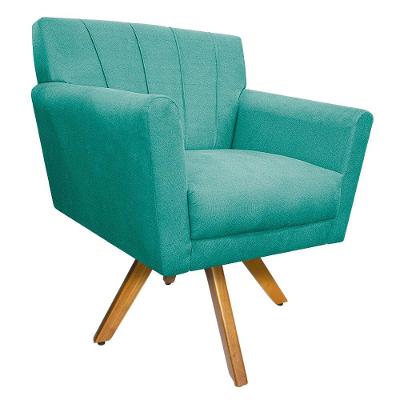 Poltrona Laura Base Giratória de Madeira Suede Azul Tiffany