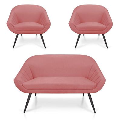 Kit 01 Namoradeira 02 Lugares e 02 Poltronas Giovana Suede Rose de Ferro