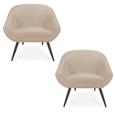 Kit 02 Poltronas Giovana Suede Bege de Ferro