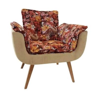 Poltrona Decorativa Opala Suede Composê Estampado Floral e Bege