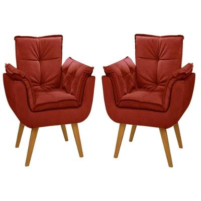 Kit 02 Poltronas Decorativas Opala Suede Bordô - Dora Bela