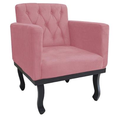 Poltrona Classic Pés Luís Xv Suede Rosa Bebê
