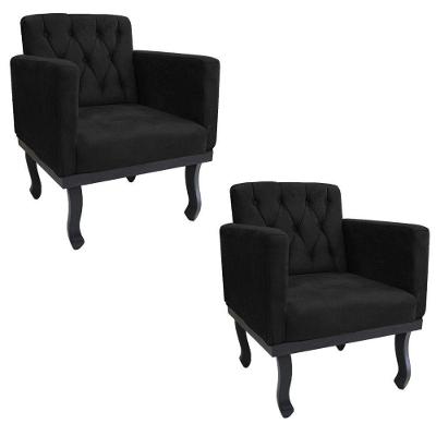 Kit 02 Poltronas Classic Pés Luís Xv Suede Preto
