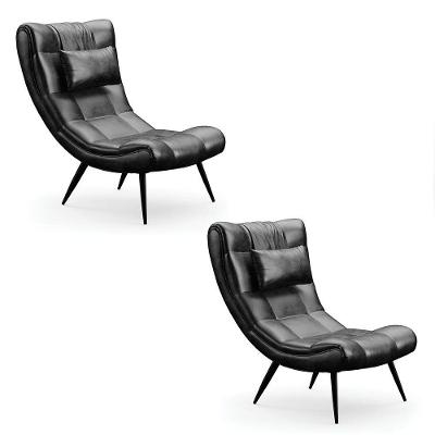 Kit 2 Poltronas Decorativas Sala De Estar Pés Palito Letty Pu Preto G19 - Gran Belo