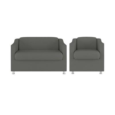 Kit Poltrona Tilla Recepção + Namoradeira Sala, Quarto Suede cinza