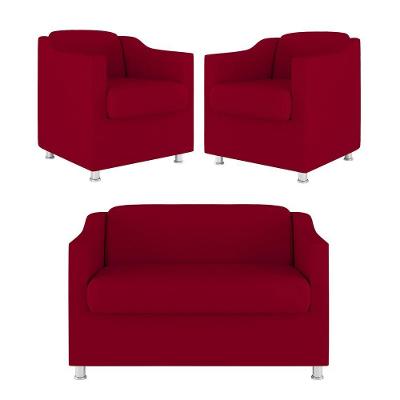 Kit 02 Poltrona Tilla Recepção + Namoradeira Sala Quarto vermelho