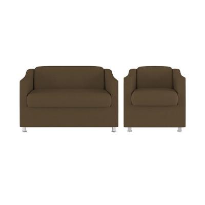 Kit Poltrona Tilla Recepção + Namoradeira Sala, Quarto Suede marrom