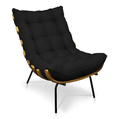 Poltrona Costela Linho Preto A79 Base De Metal - D'Rossi