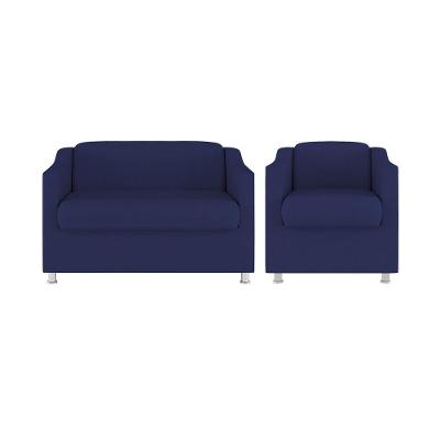 Kit Poltrona Tilla Recepção + Namoradeira Sala, Quarto Suede azul Marinho