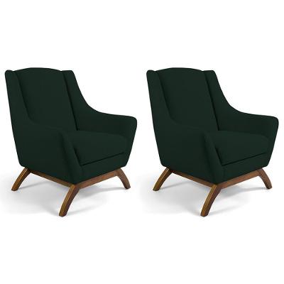 Kit 02 Poltronas Fixa Juliet D02 Linho Verde C-117