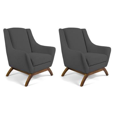 Kit 02 Poltronas Fixa Juliet D02 Veludo Cinza C-317