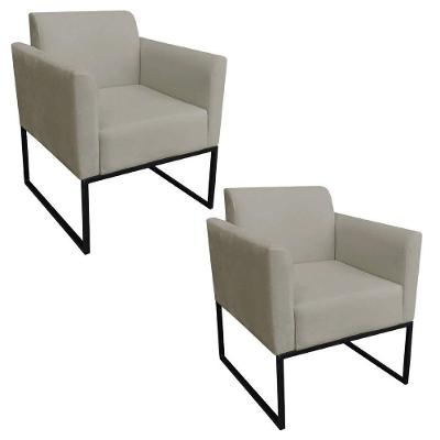 Kit 2 Poltronas Decorativas Base Industrial Preto Maressa S12 Suede Marrom Rato - Ibiza