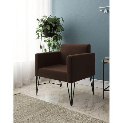 Poltrona Decorativa Turim Pés Hairpin Preto Tecido Suede Marrom - Cor: Marrom
